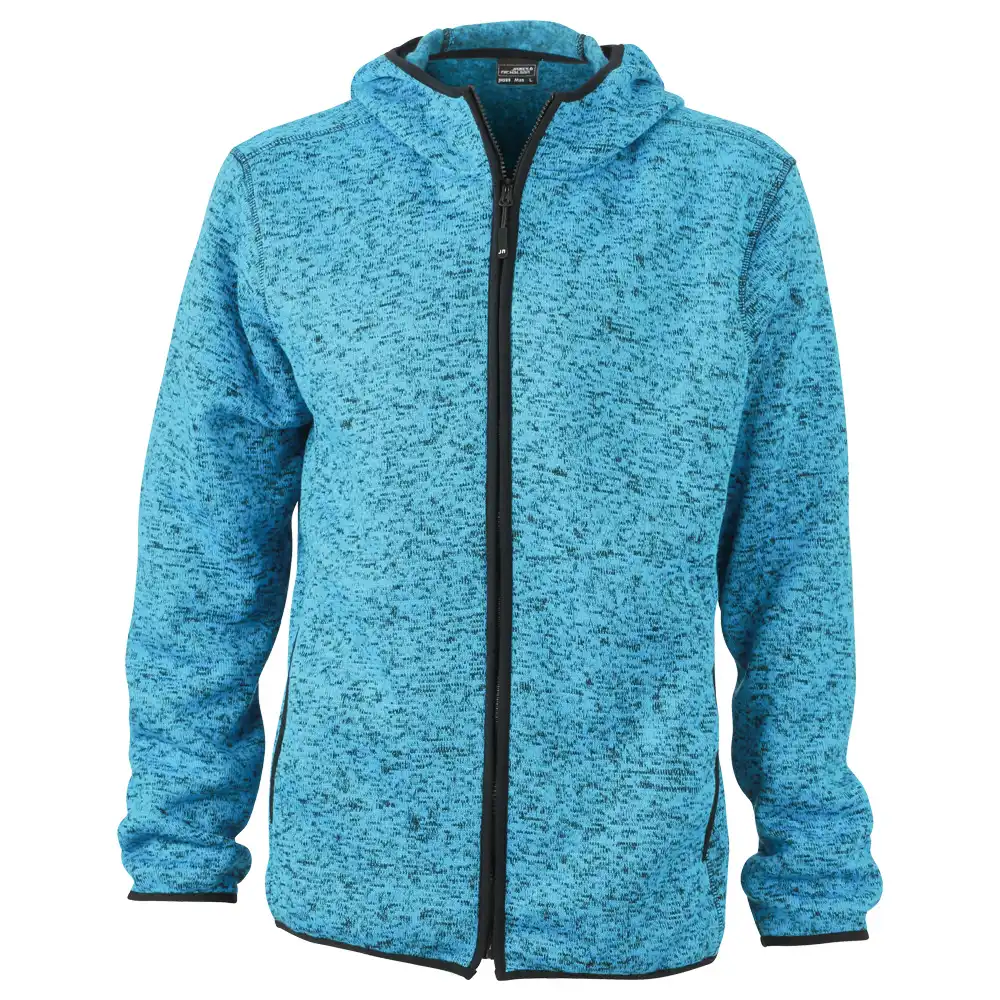 Strickfleece-Kapuzenjacke "JN589" in blue-melange, 3XL - Bild 1