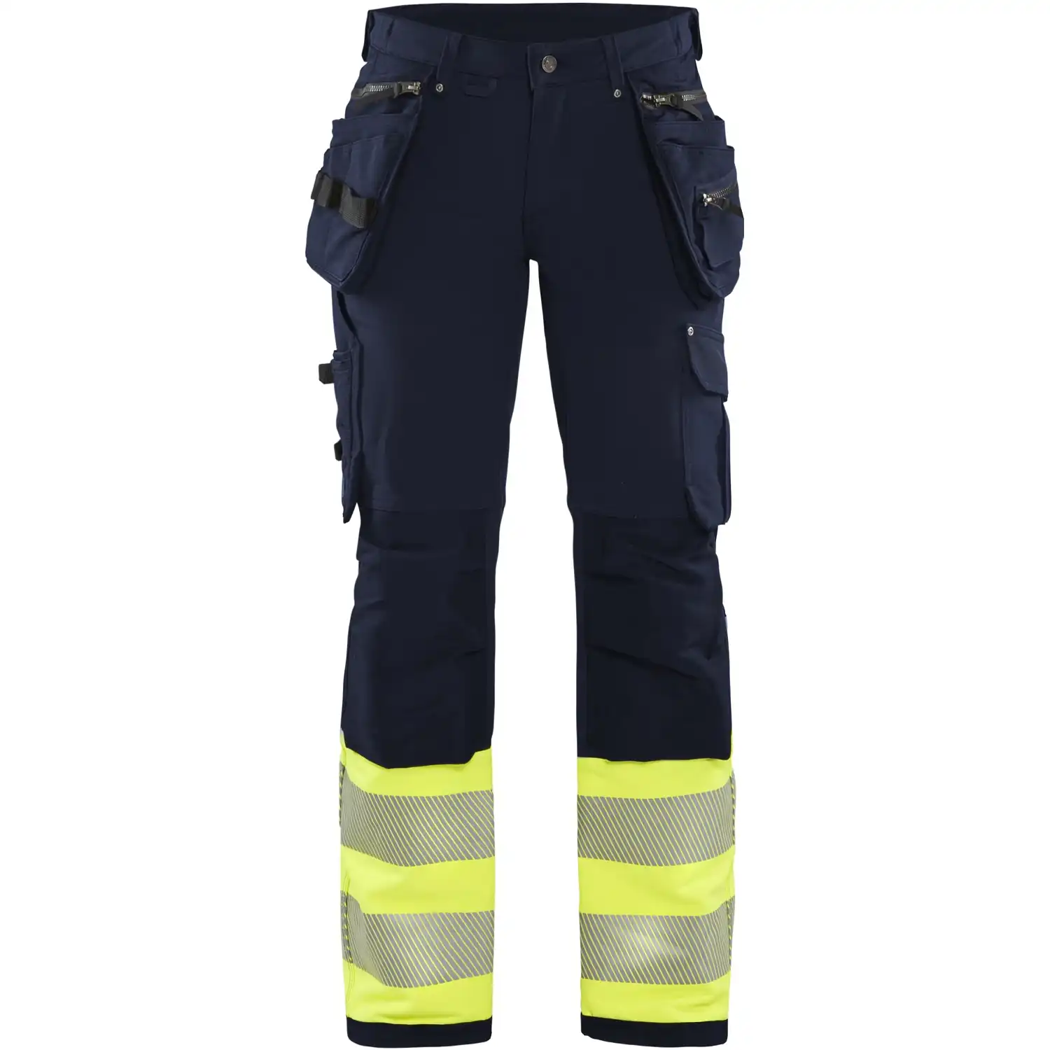 Damen Warnschutz Handwerkerhose "7193" in marine/gelb, C34 - Thumbnail 1