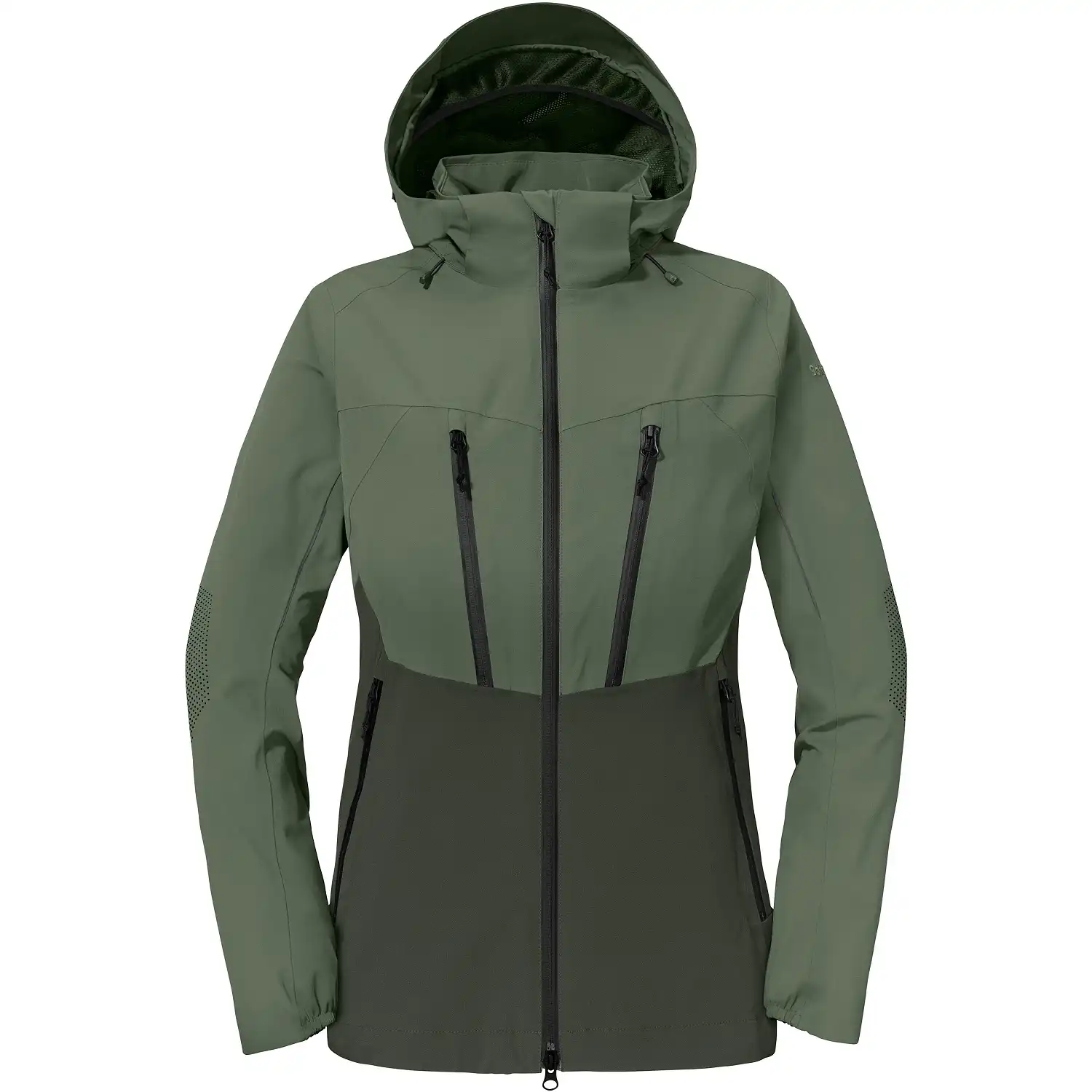 Damen Stretch Regenjacke "SCHUTZSCHILD" Zipin in grün, L - Bild 1