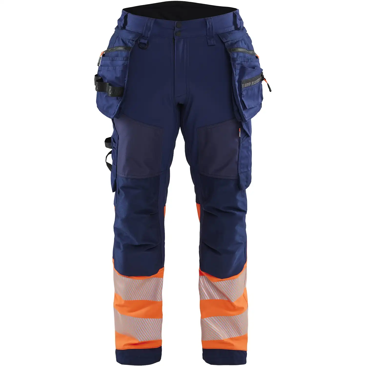 Warnschutz Softshell Handwerkerhose "1821" Kl. 1  in marine/orange, C146 - Bild 1
