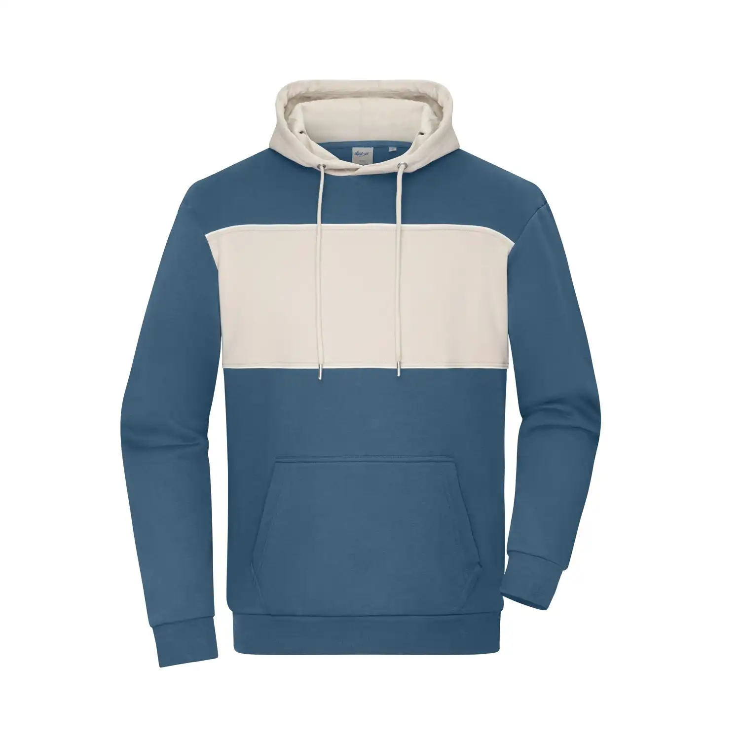 Sweat-Hoody colour-block UNISEX "8051" in XS, dusty-blue/sandstone - Thumbnail 1