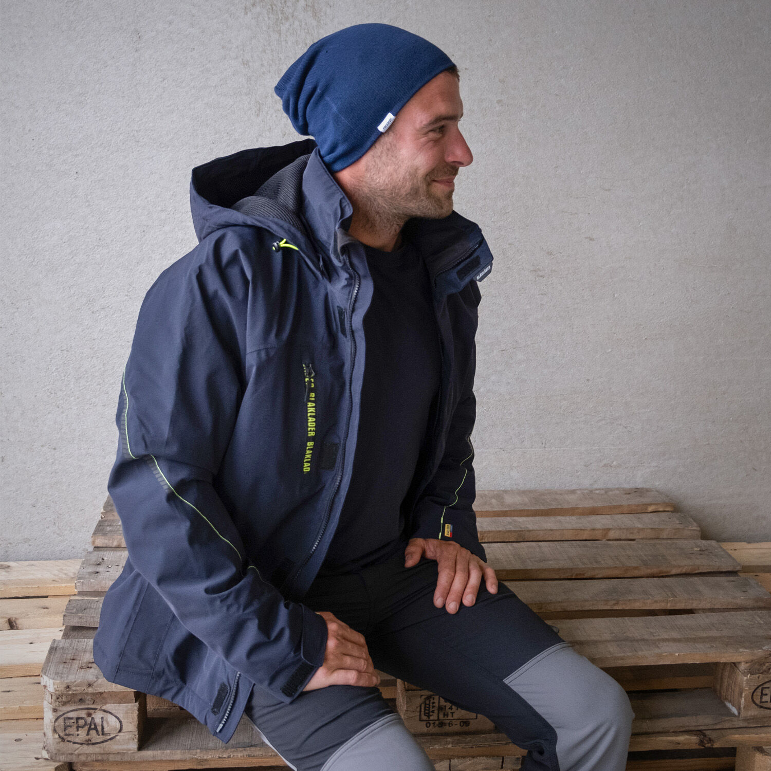 Stretch Winterjacke "4484" in dunkelmarine/gelb, L - Thumbnail 9