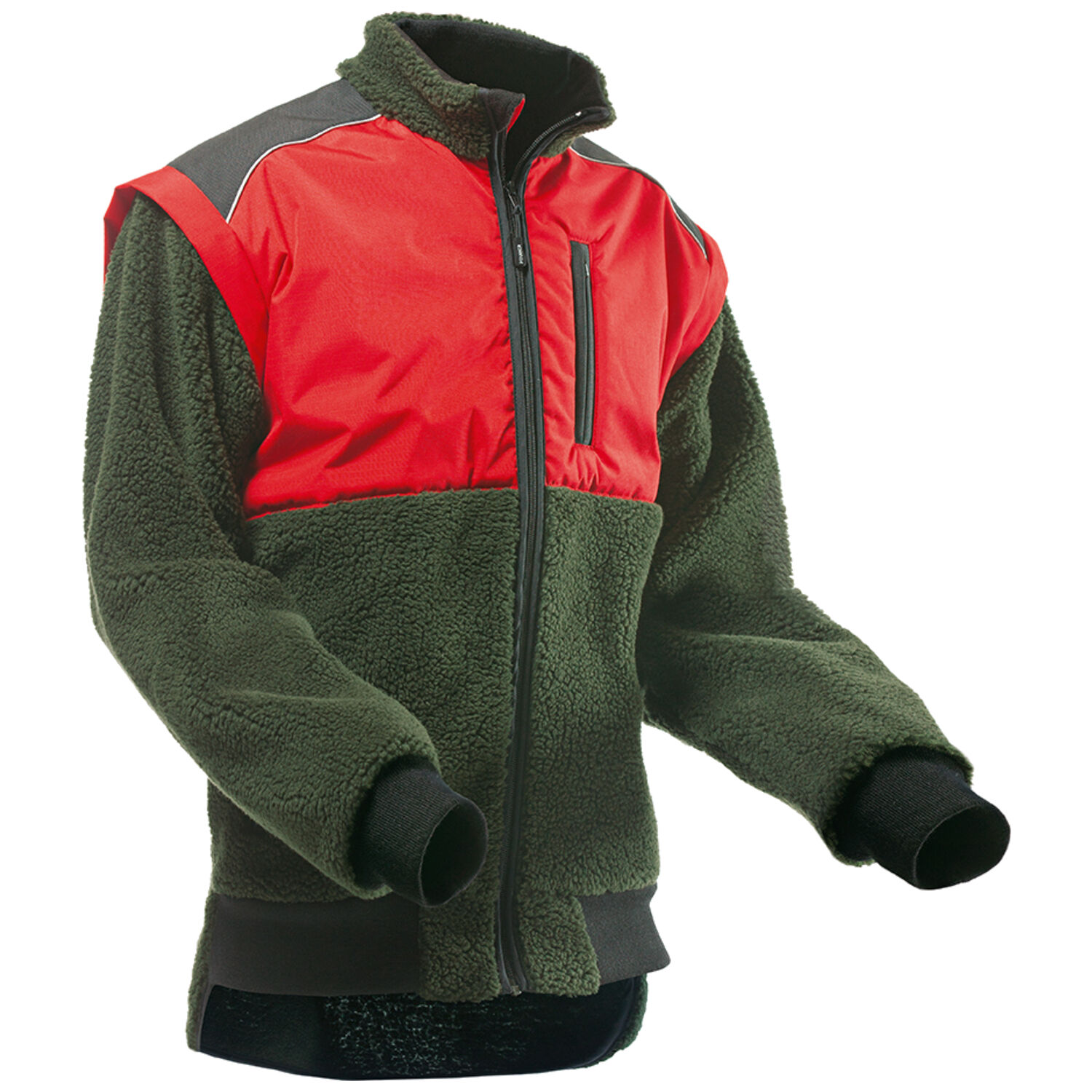 Faserpelzjacke "HIGHLAND" in waldgrün/rot, XS - Bild 1