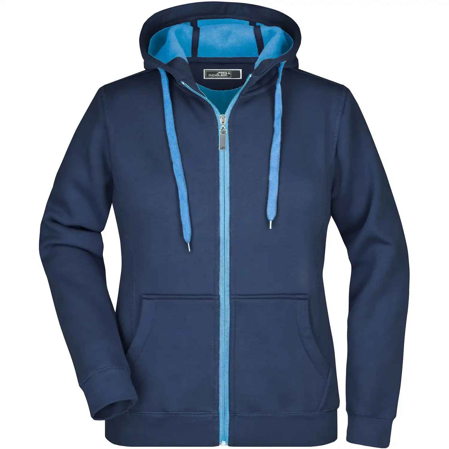 Damen Kapuzen-Sweatjacke Doubleface "JN354" in navy/aqua, L - Thumbnail 1