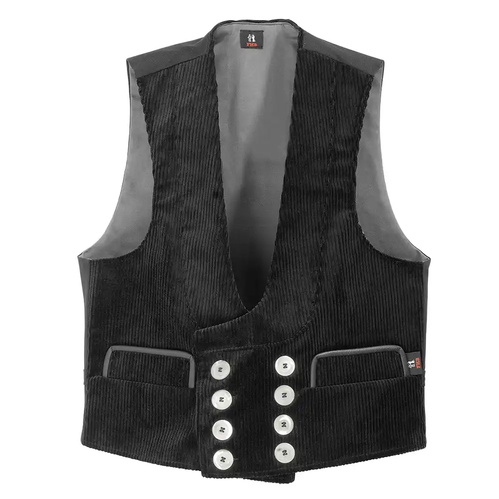 Zunftweste Trenkercord Dreidraht mit Echtleder "FRITZ" schwarz in 44 - Thumbnail 1