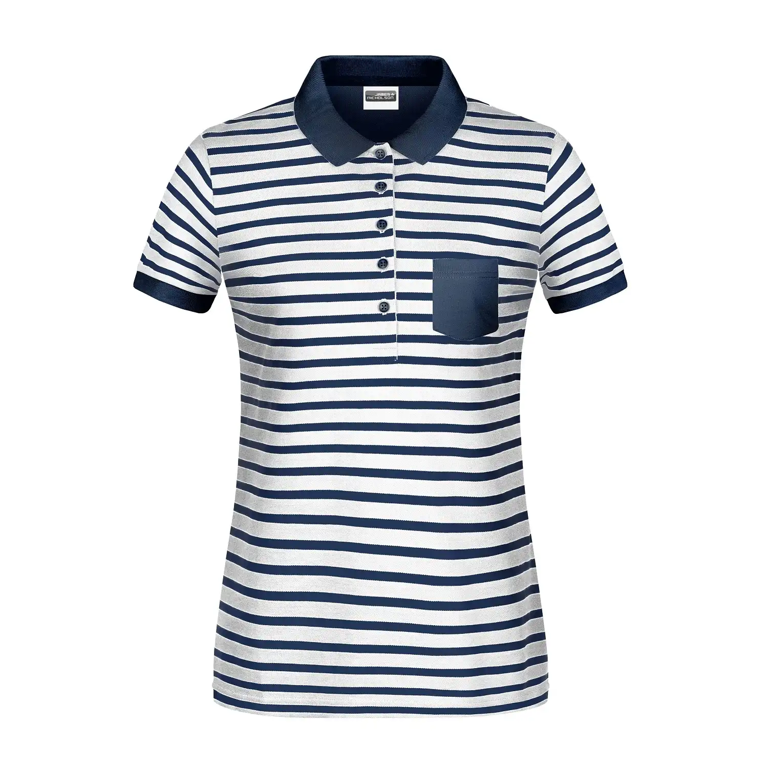 Damen Polo Striped "8029" in white/navy, L - Bild 1