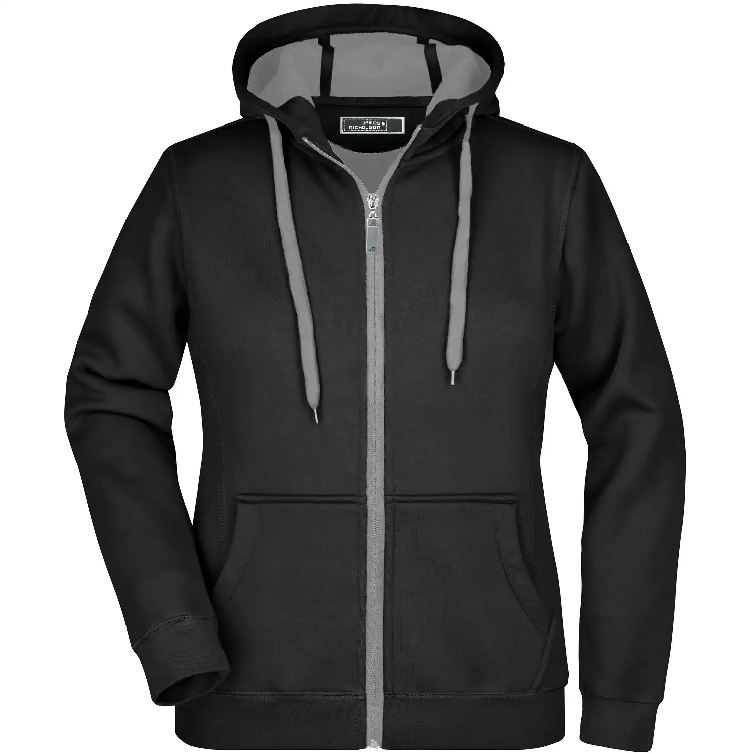 Damen Kapuzen-Sweatjacke Doubleface "JN354" in schwarz, L - Thumbnail 1