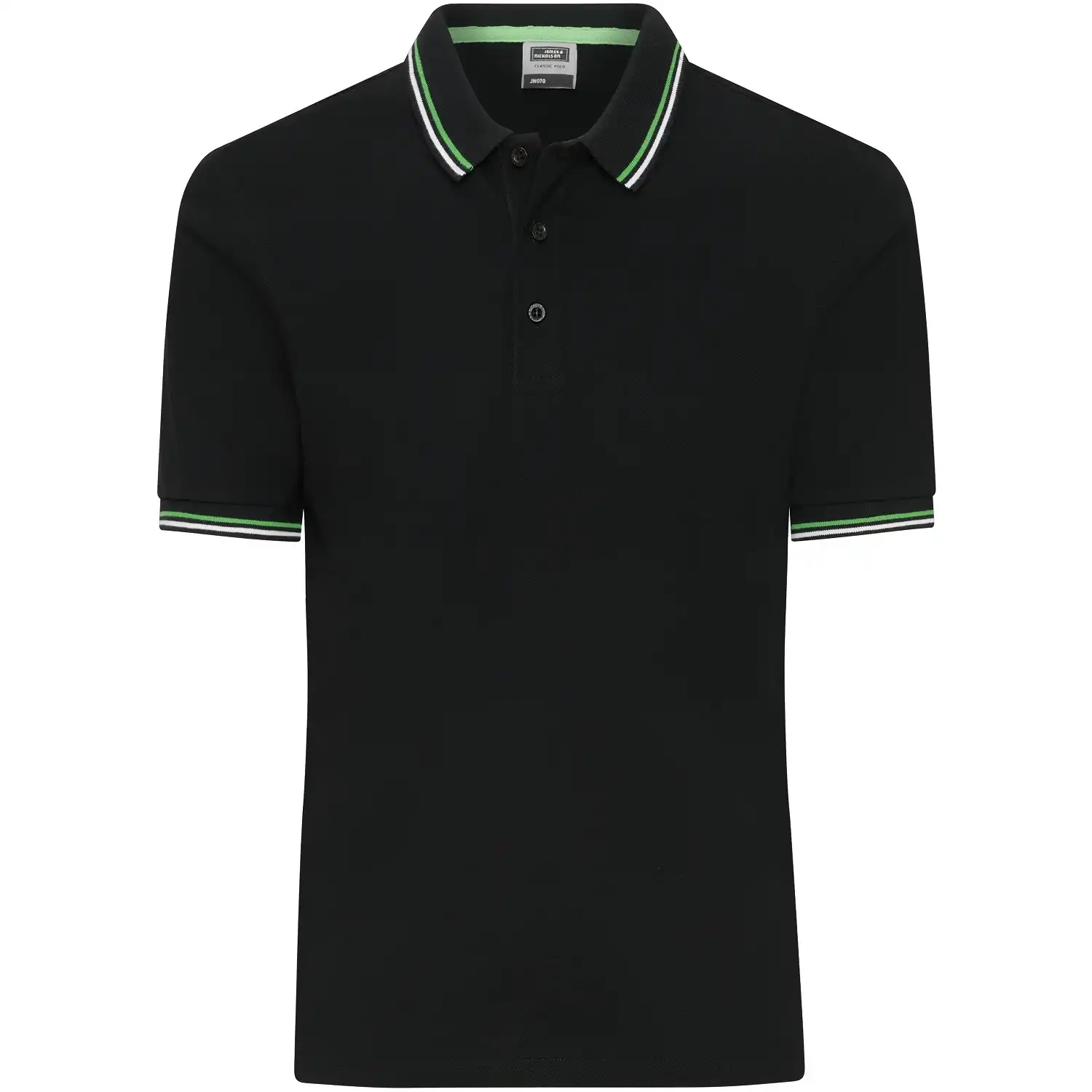 Polo-Shirt "JN1306" in black/white/lime-green, L - Thumbnail 1