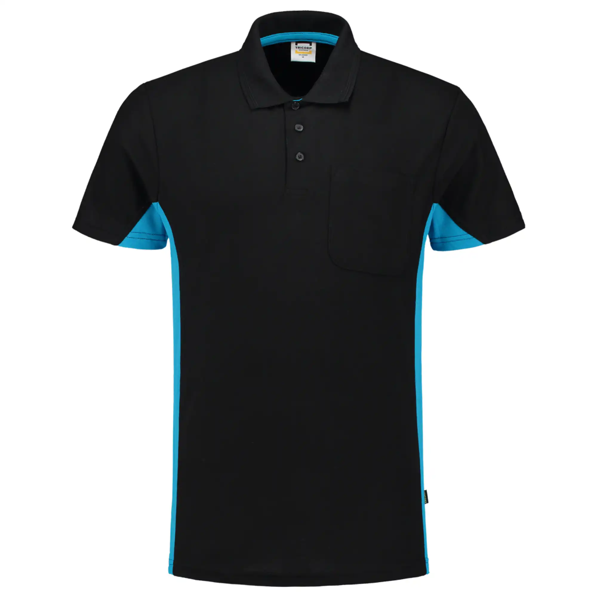 Pocket Polo-Shirt Bicolor "202002" Workwear in XS, black/turquoise - Thumbnail 1