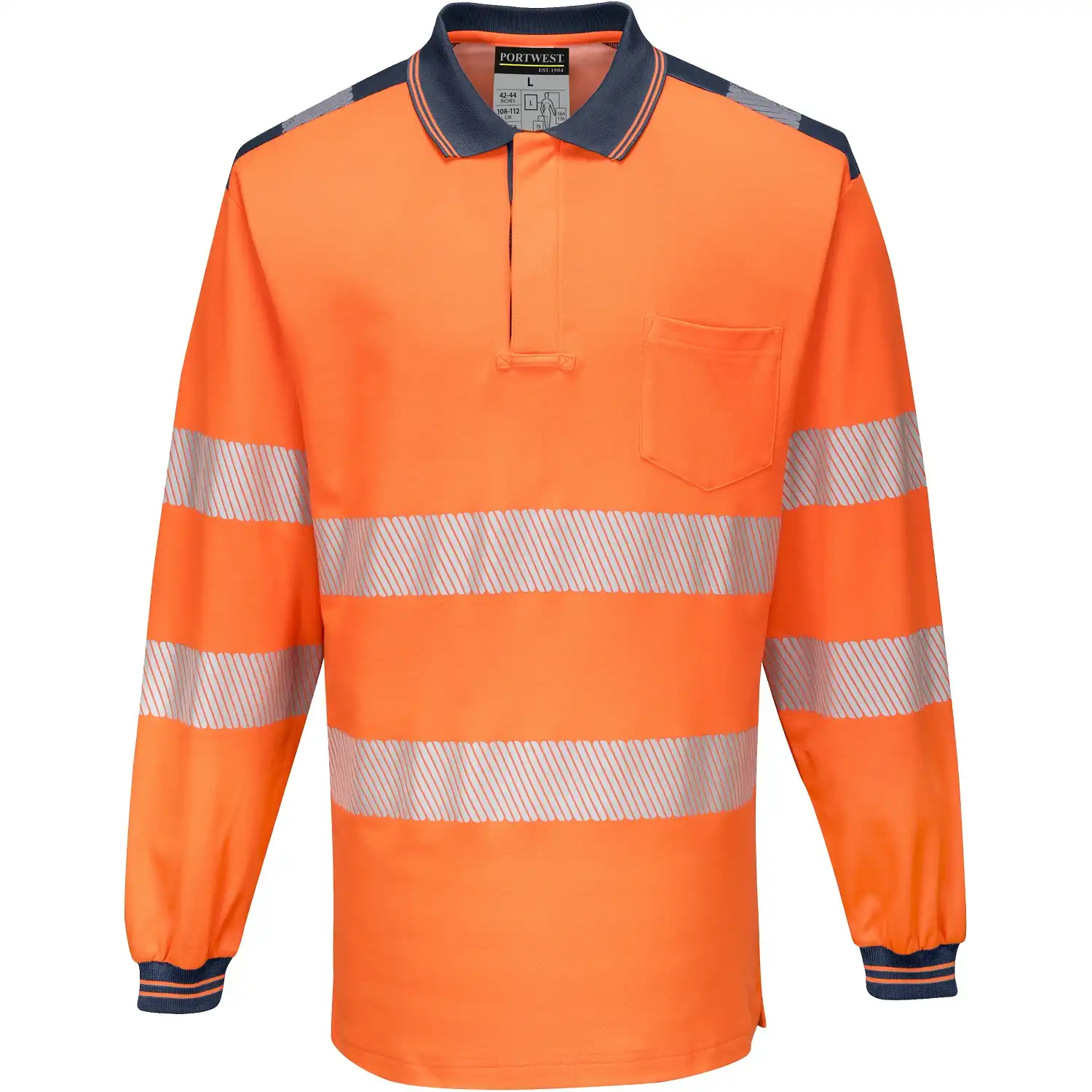 Warnschutz Langarm Polo-Shirt "T184" PW3 in orange/marine, L - Bild 1