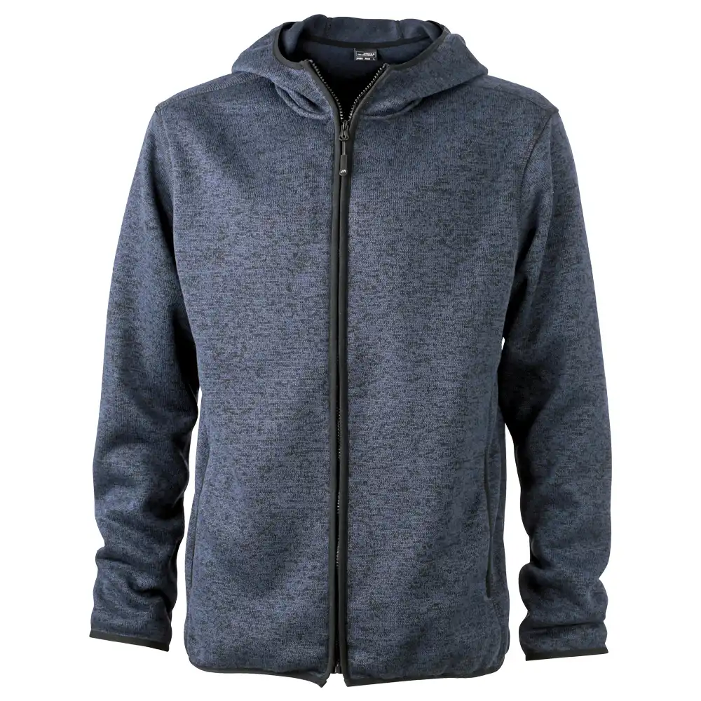 Strickfleece-Kapuzenjacke "JN589" in denim-melange, M - Bild 1