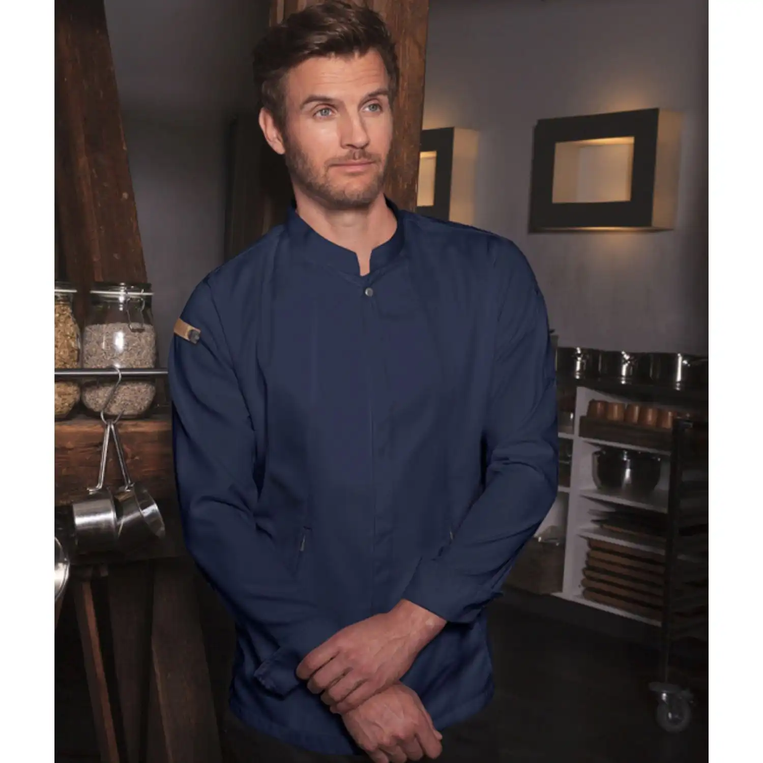 Herren Kochjacke "JM 35" in stahlblau, 50 - Thumbnail 7