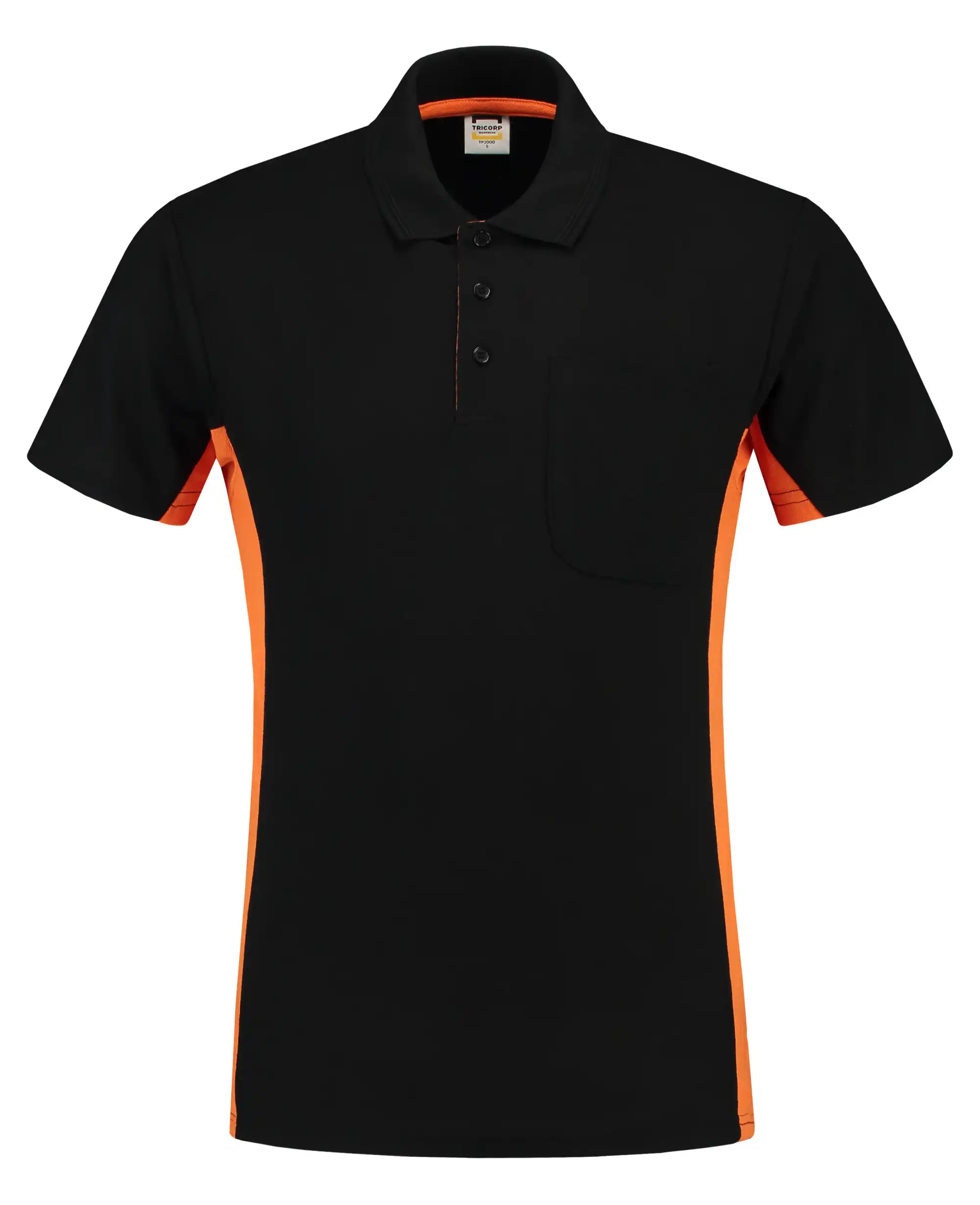 Pocket Polo-Shirt Bicolor "202002" Workwear in black/orange, XS - Thumbnail 1