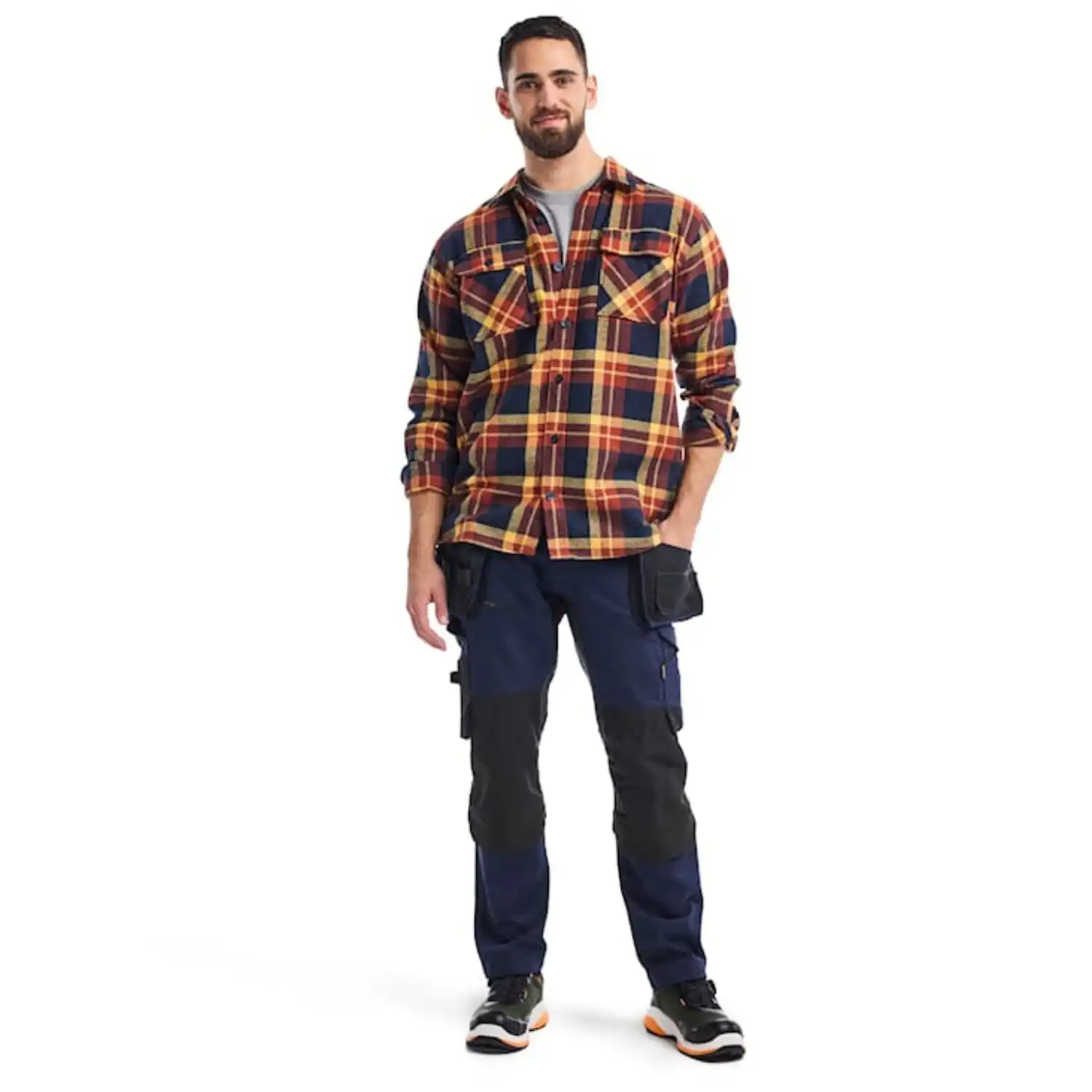 Flanellhemd "STRIKER" in XS, rostrot/dunkelblau - Thumbnail 5