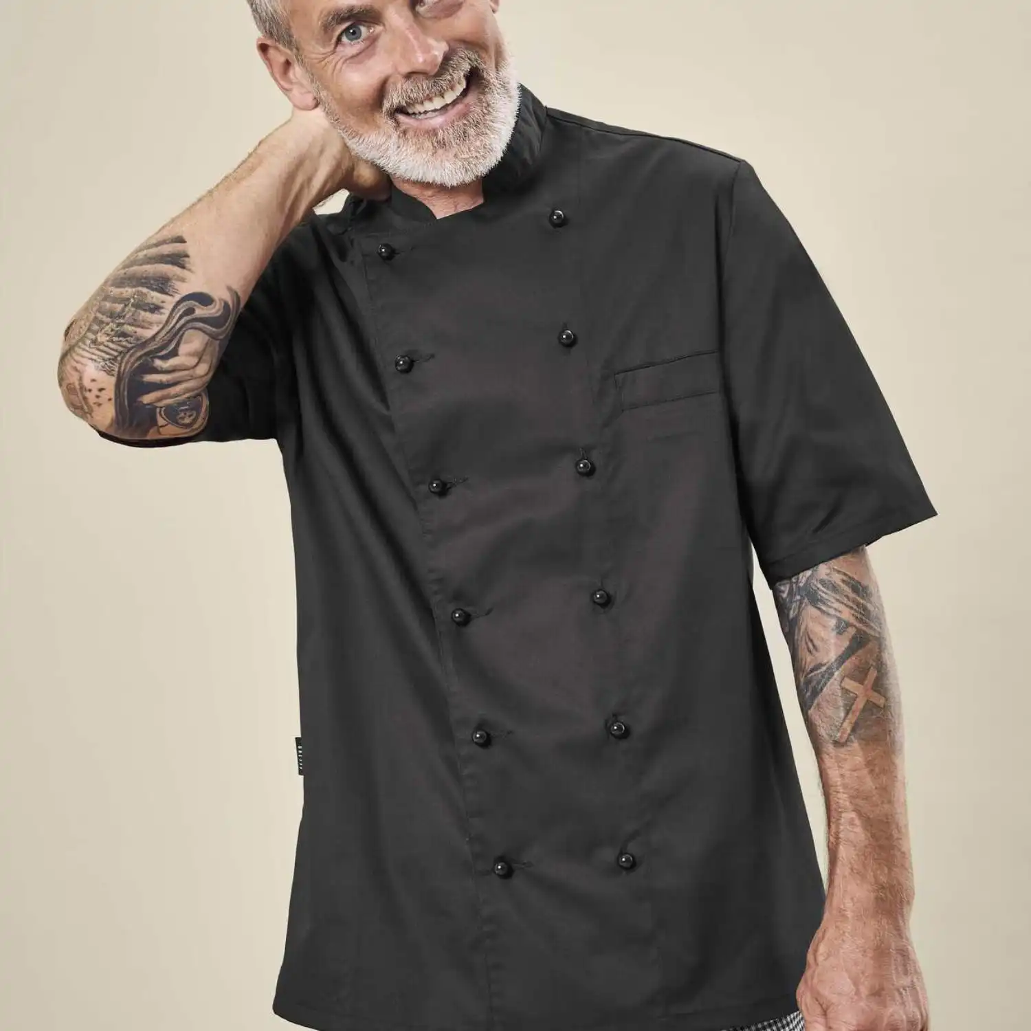 Kochjacke Kurzarm "5567" in schwarz, L - Thumbnail 3