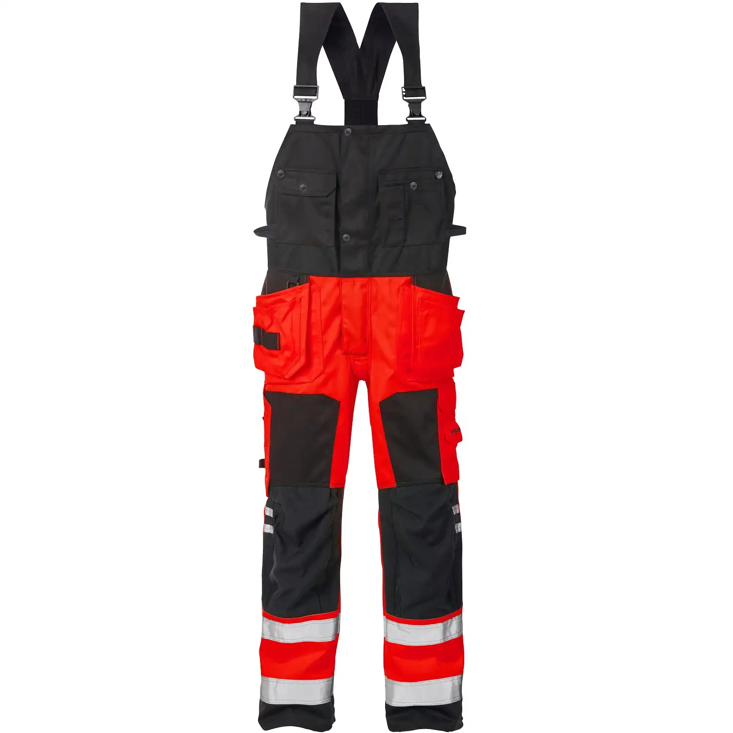Warnschutz Latzhose "1014 PLU" in rot/schwarz, C44 - Thumbnail 1