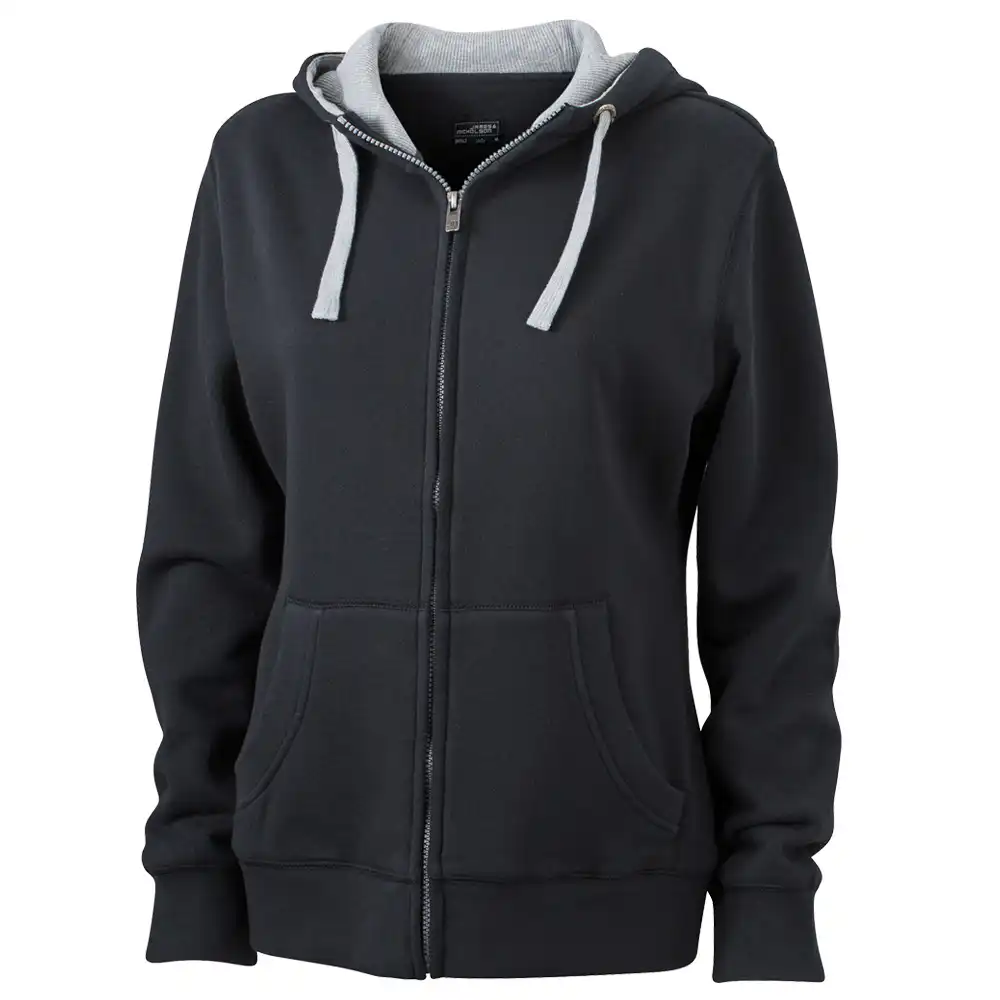 Damen Lifestyle Kapuzen-Sweatjacke "JN962" in schwarz, L - Bild 1