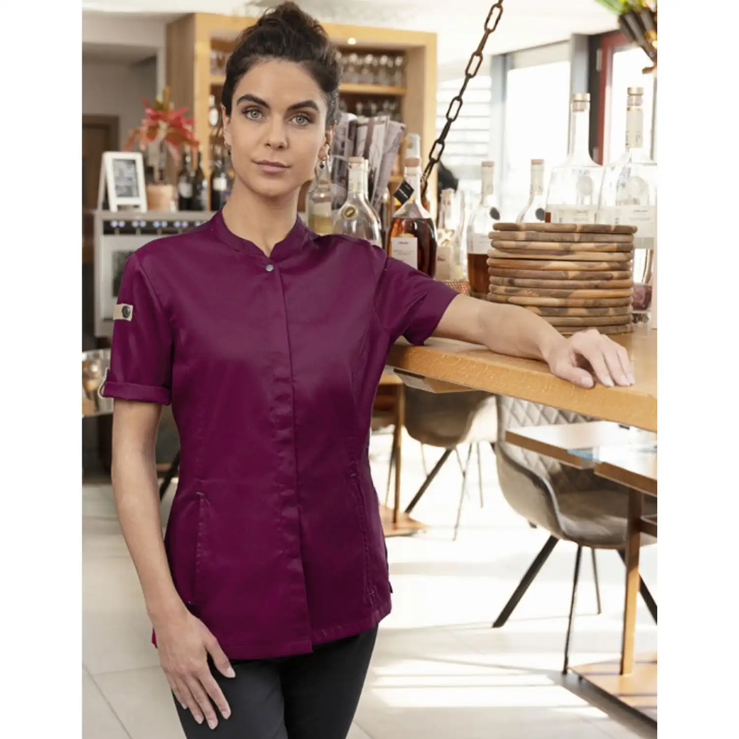 Damen Kochjacke "JF 27" in aubergine, 40 - Thumbnail 6
