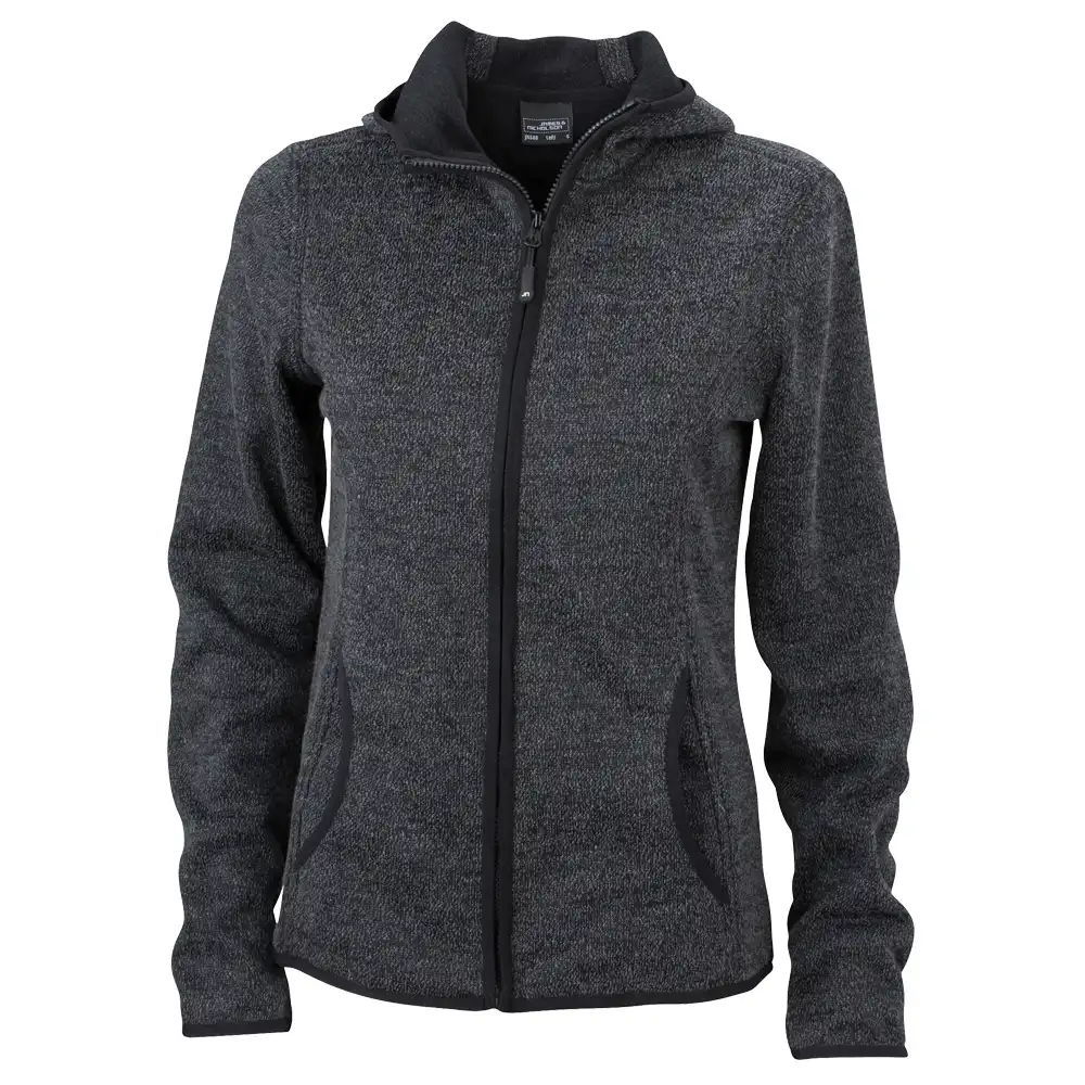 Damen Strickfleece-Kapuzenjacke "JN588" in dark-melange, L - Thumbnail 1