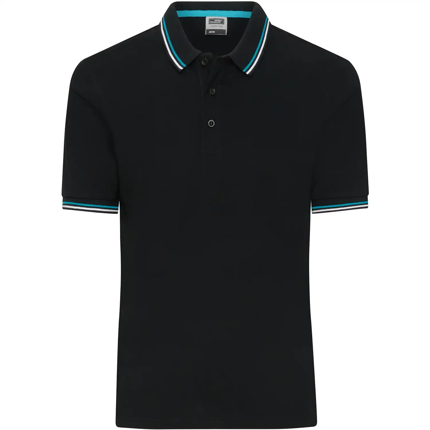 Polo-Shirt "JN1306" in black/white/turquoise, L - Thumbnail 1