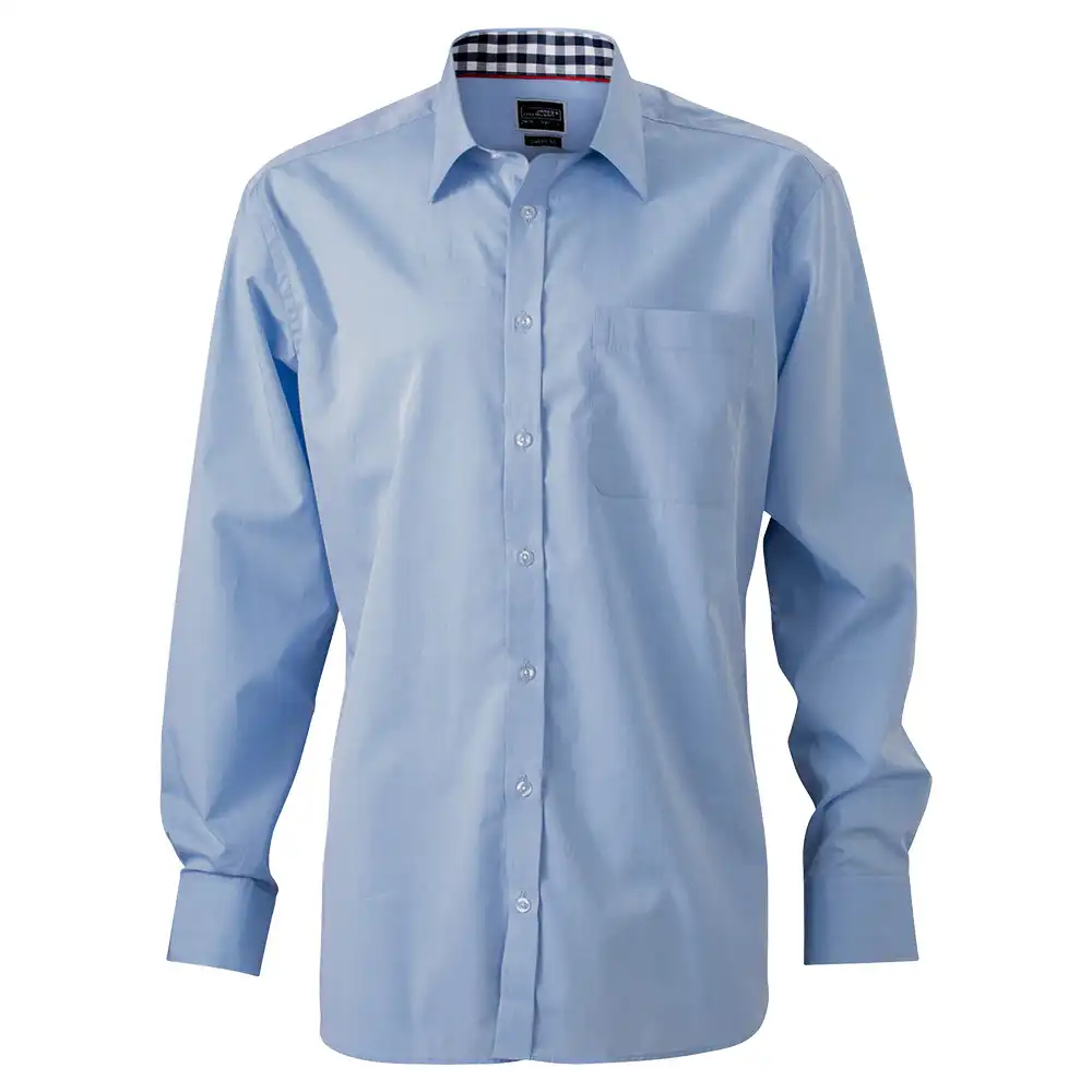 Herren Plain Hemd "JN619" in light-blue/navy-white, L - Bild 1