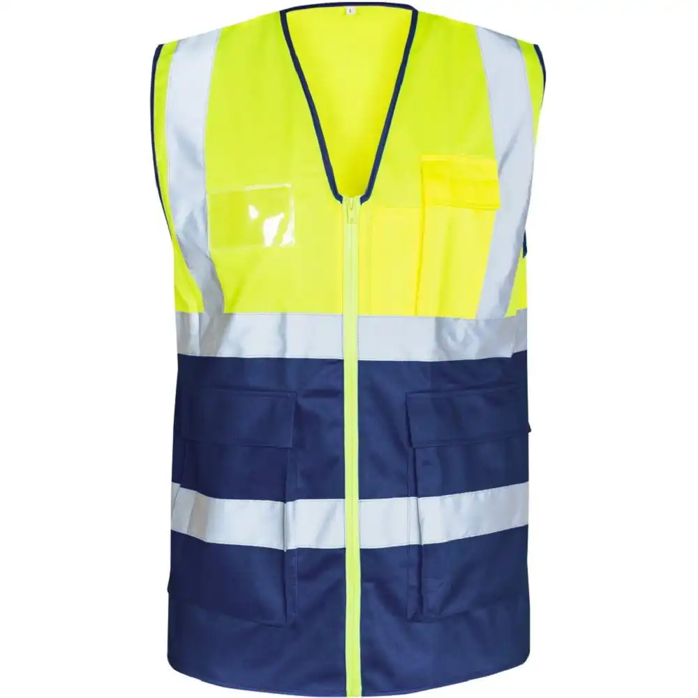 Polyester-Warnweste "BASIC" Kl. 1 zweifarbig in gelb/marine, L - Thumbnail 1