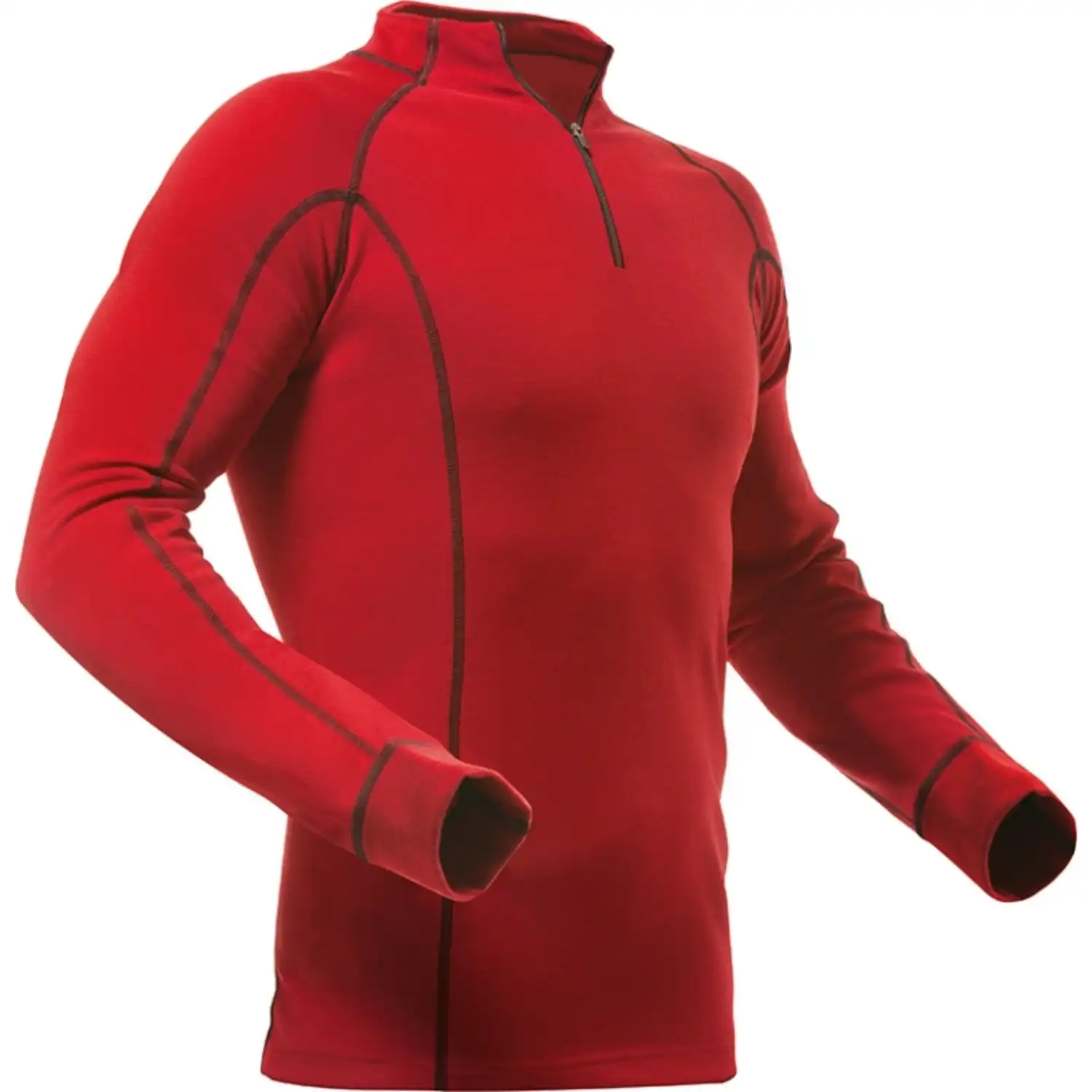 Langarm Zip-Shirt Merino-Modael "101211" in Rot, L - Bild 1