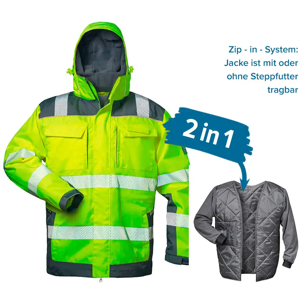 Warnschutz-Winterjacke 2in1 "RUFUS"Gelb/Grau in L - Thumbnail 6