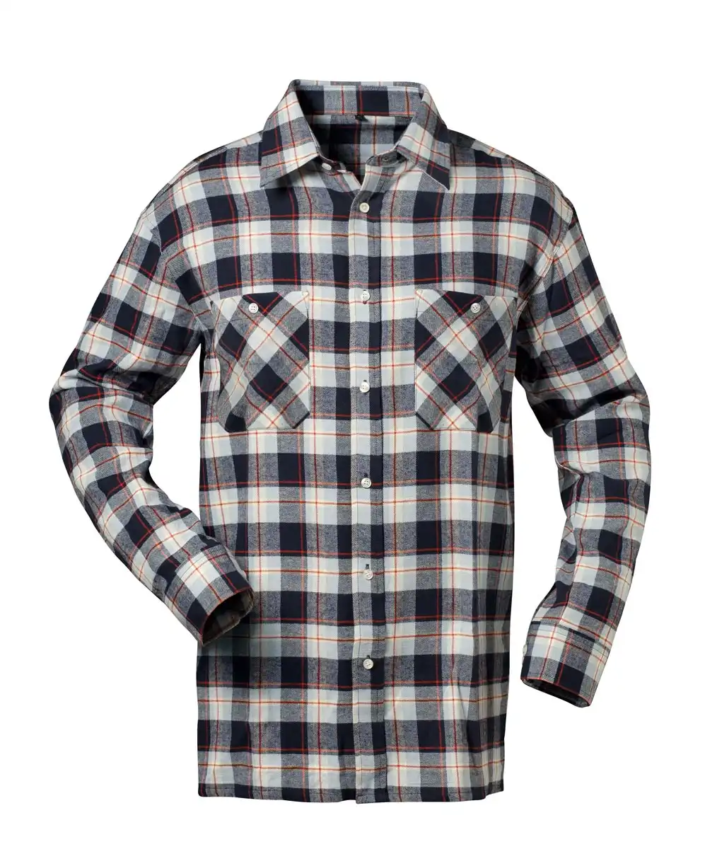 Flanellhemd lang 100% Baumwolle  in marine/hellblau/rot, L - Bild 1