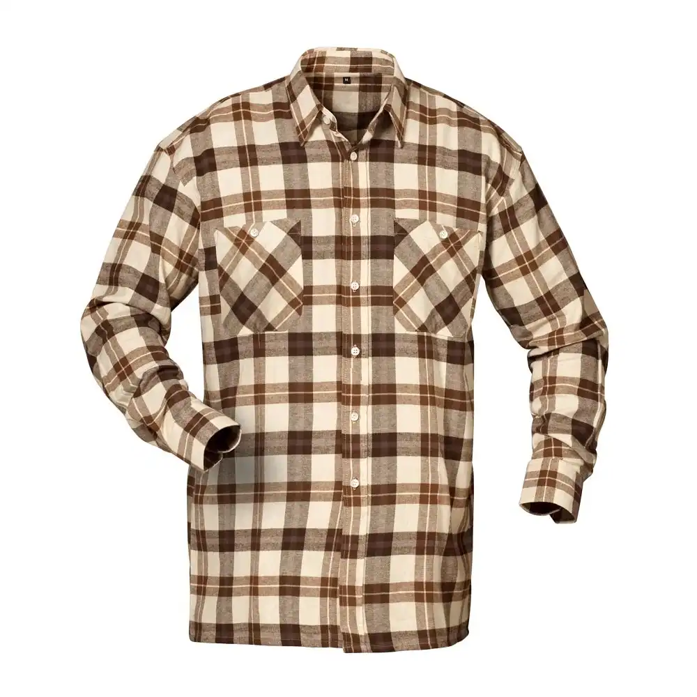 Flanellhemd 100% Baumwolle in beige/braun/blau, L - Thumbnail 1