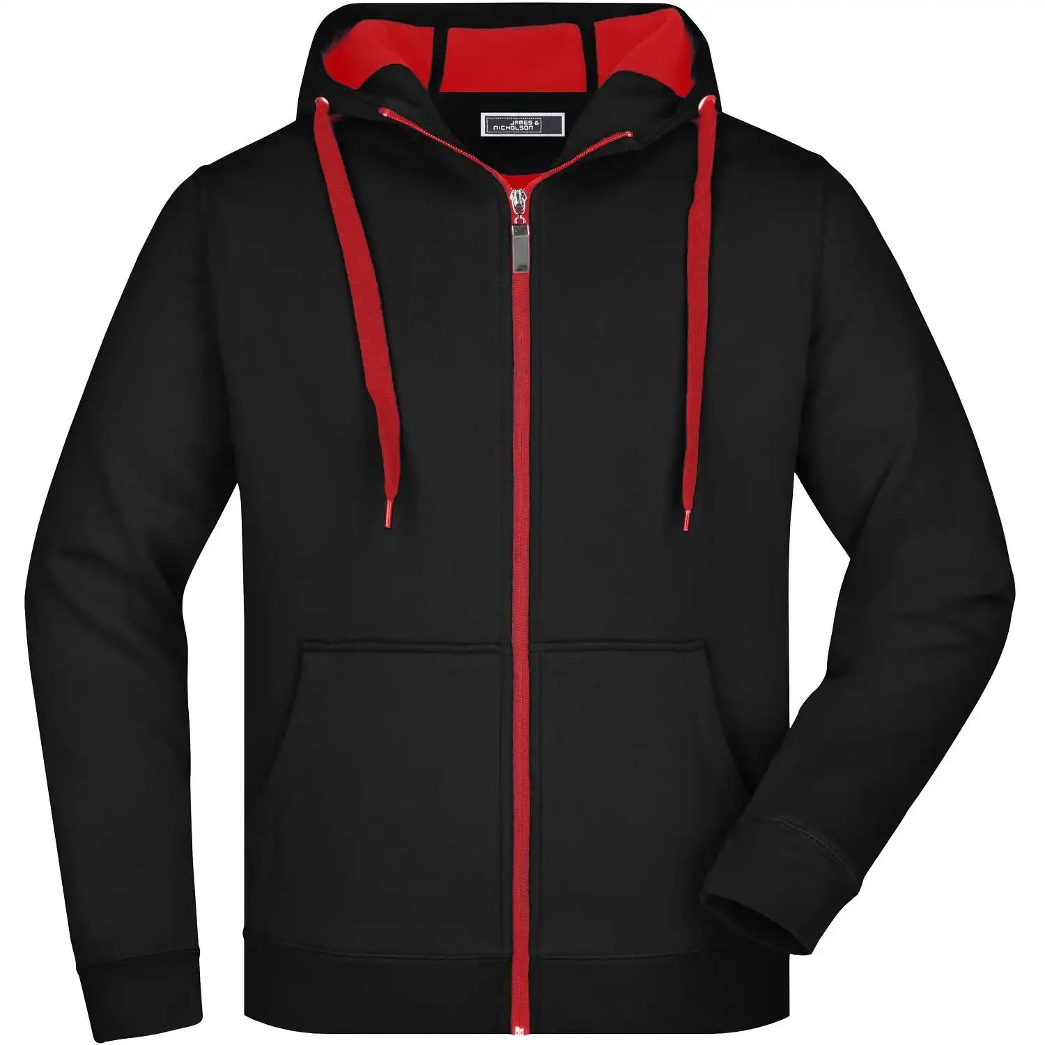 Kapuzen-Sweatjacke Doubleface "JN355" in black/red, L - Bild 1