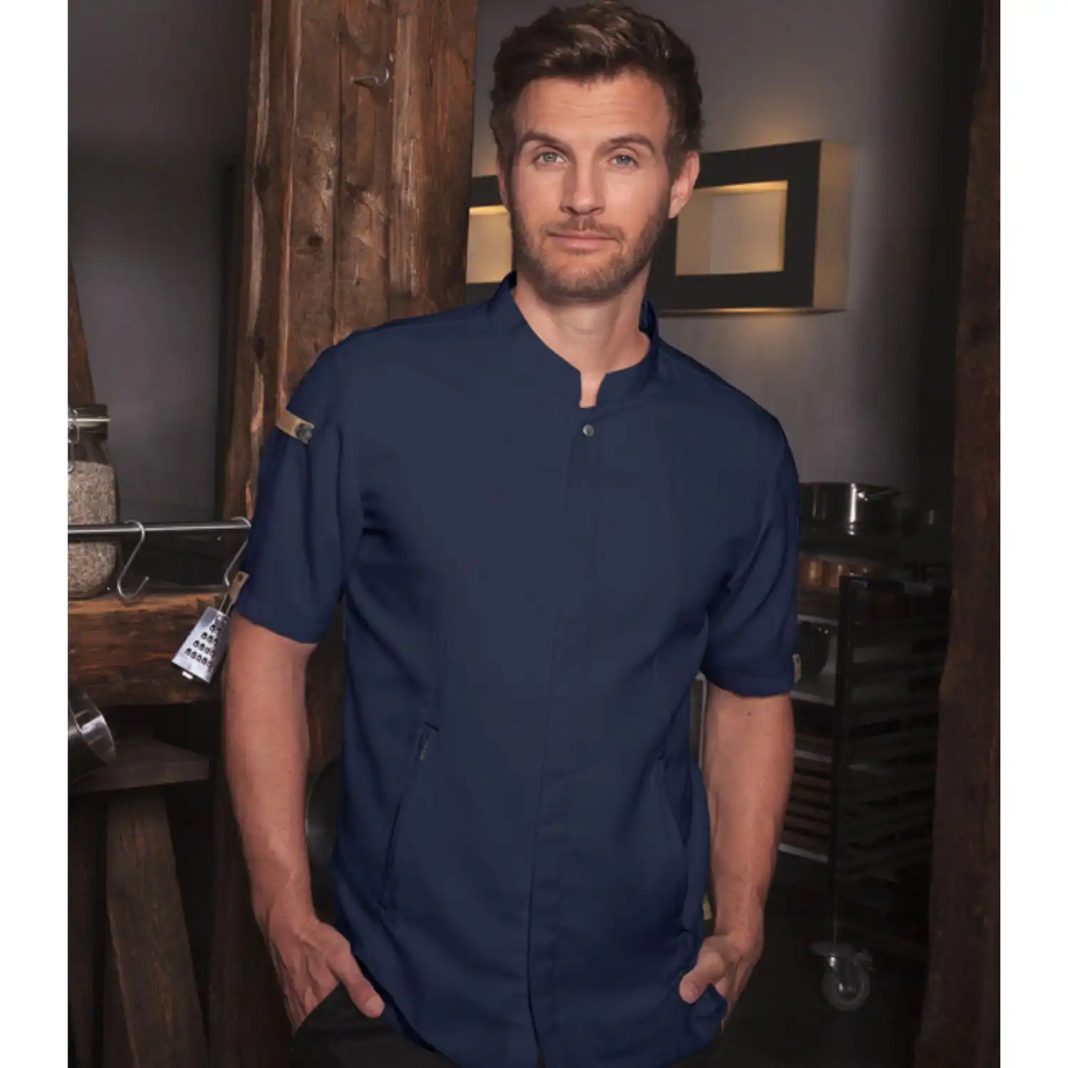 Herren Kochjacke "JM 36" in stahlblau, 46 - Thumbnail 8