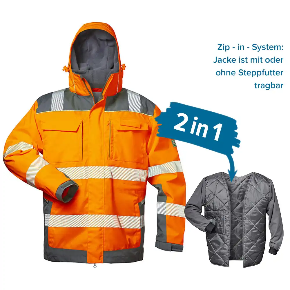 Warnschutz-Winterjacke 2in1 "NIKLAS"Orange/Grau in L - Thumbnail 6