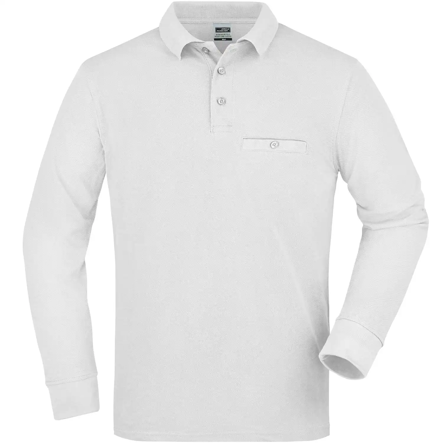 Pocket Langarm Polo-Shirt "JN866" in M, Weiß - Thumbnail 1