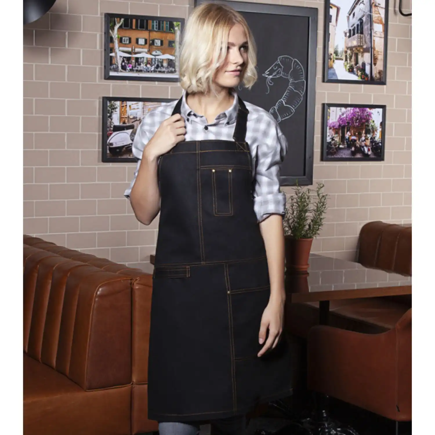 Latzschürze Urban Casual "LS 35" in schwarz - Thumbnail 2