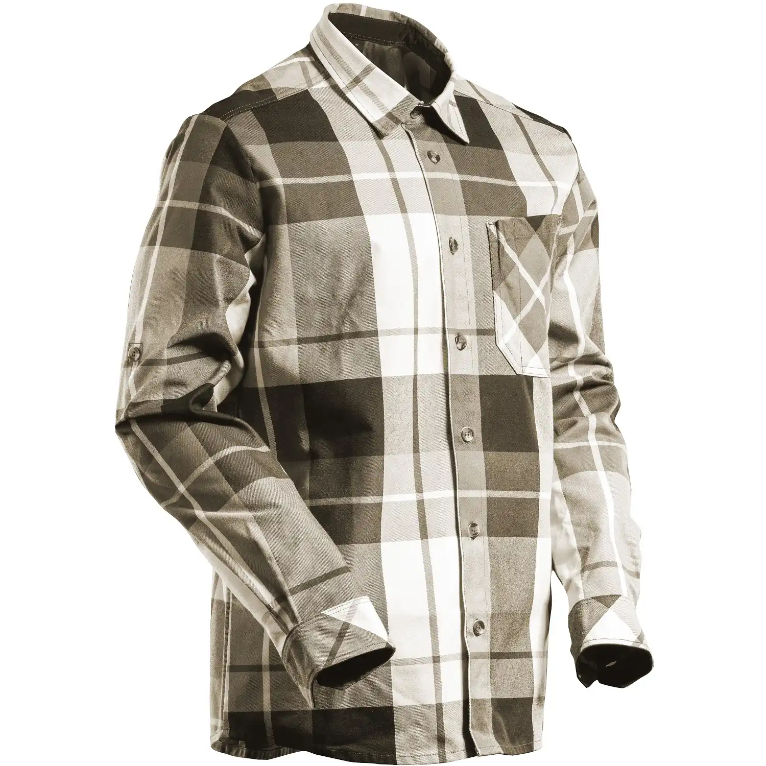 Flanellhemd "22904-446" Customized in dunkel-sandbeige-kariert, L - Thumbnail 1