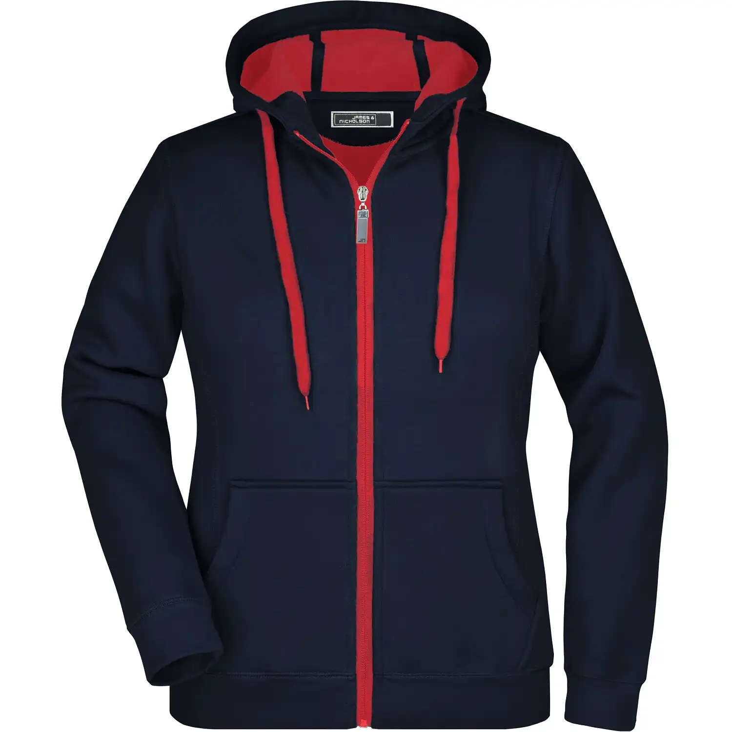 Damen Kapuzen-Sweatjacke Doubleface "JN354" in navy/red, XXL - Thumbnail 1