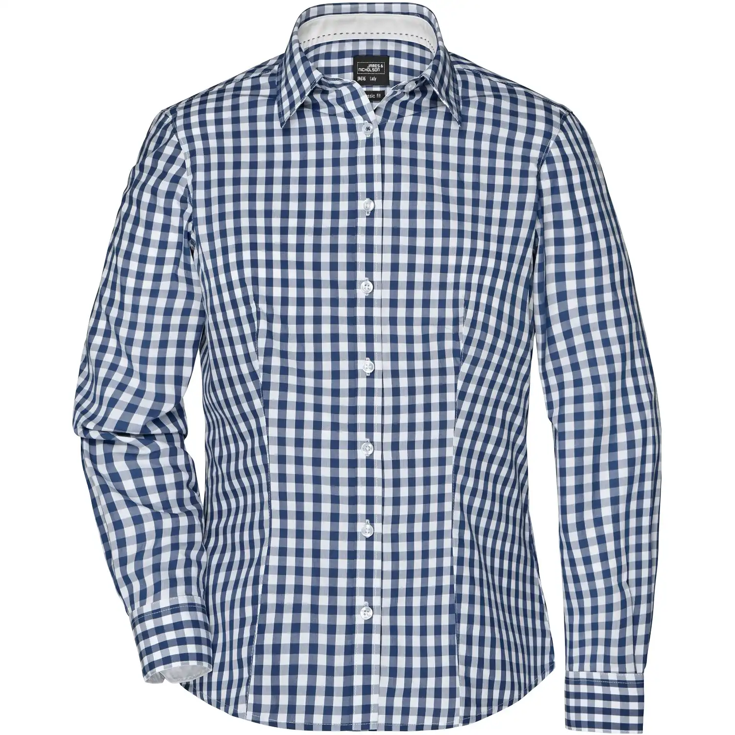 Damen Karo-Bluse "JN616" in navy/white, L - Bild 1