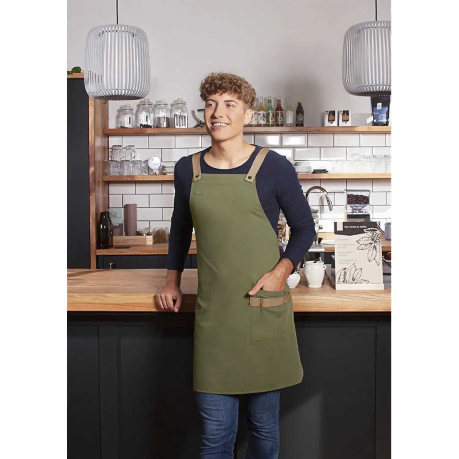 Latzschürze Urban-Look "LS 38" in moosgrün - Thumbnail 3