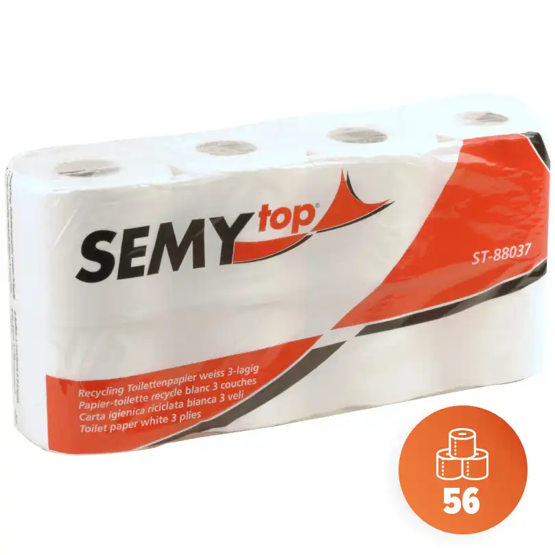 Toilettenpapier 3-lagig 9,6x10,5cm | 7x8 Rollen | 56 Rollen - Thumbnail 1