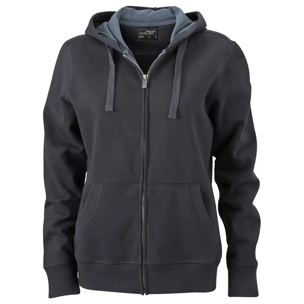 Damen Kapuzen Sweatjacke "JN594" in schwarz, L - Thumbnail 1