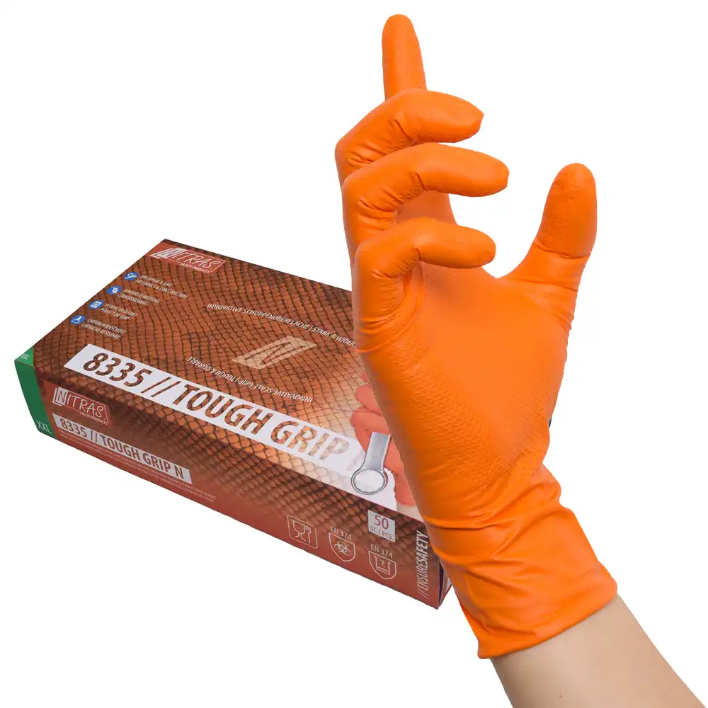 Nitril Einweghandschuhe "TOUGH GRIP N" orange | 50 Stk. in 9 (L) - Thumbnail 1