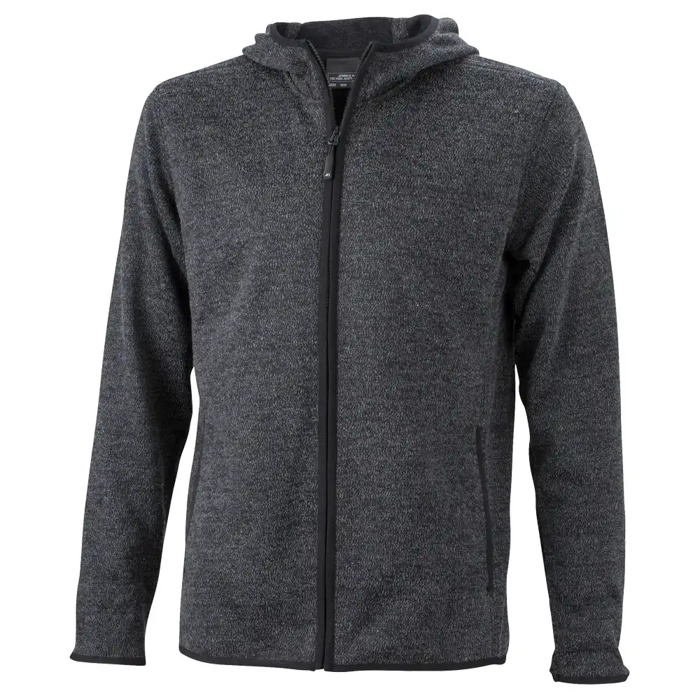 Strickfleece-Kapuzenjacke "JN589" in dark-melange, M - Bild 1