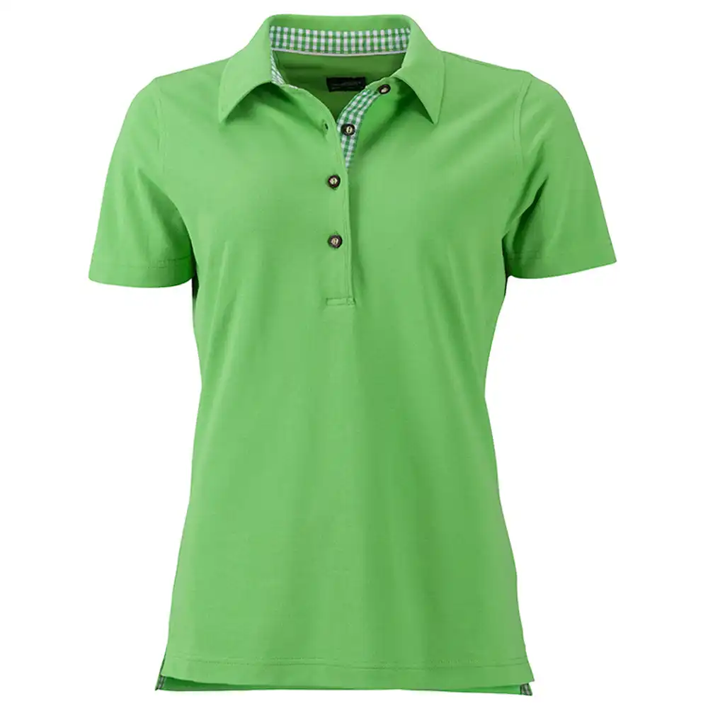 Damen Polo-Shirt Trachtenlook "JN715" in lime/lime-white, L - Bild 1