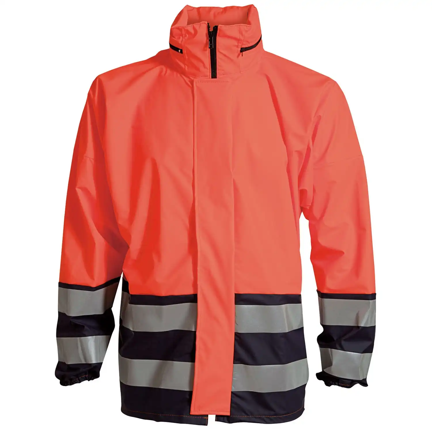 Warnschutz PU Regenjacke "076300R" Visible Kl. 3 in fluororange/navy, XS - Bild 1