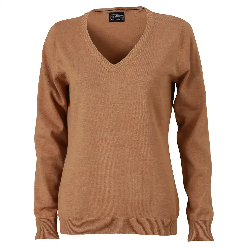 Damen V-Neck Pullover "JN658" in camel, S - Thumbnail 1