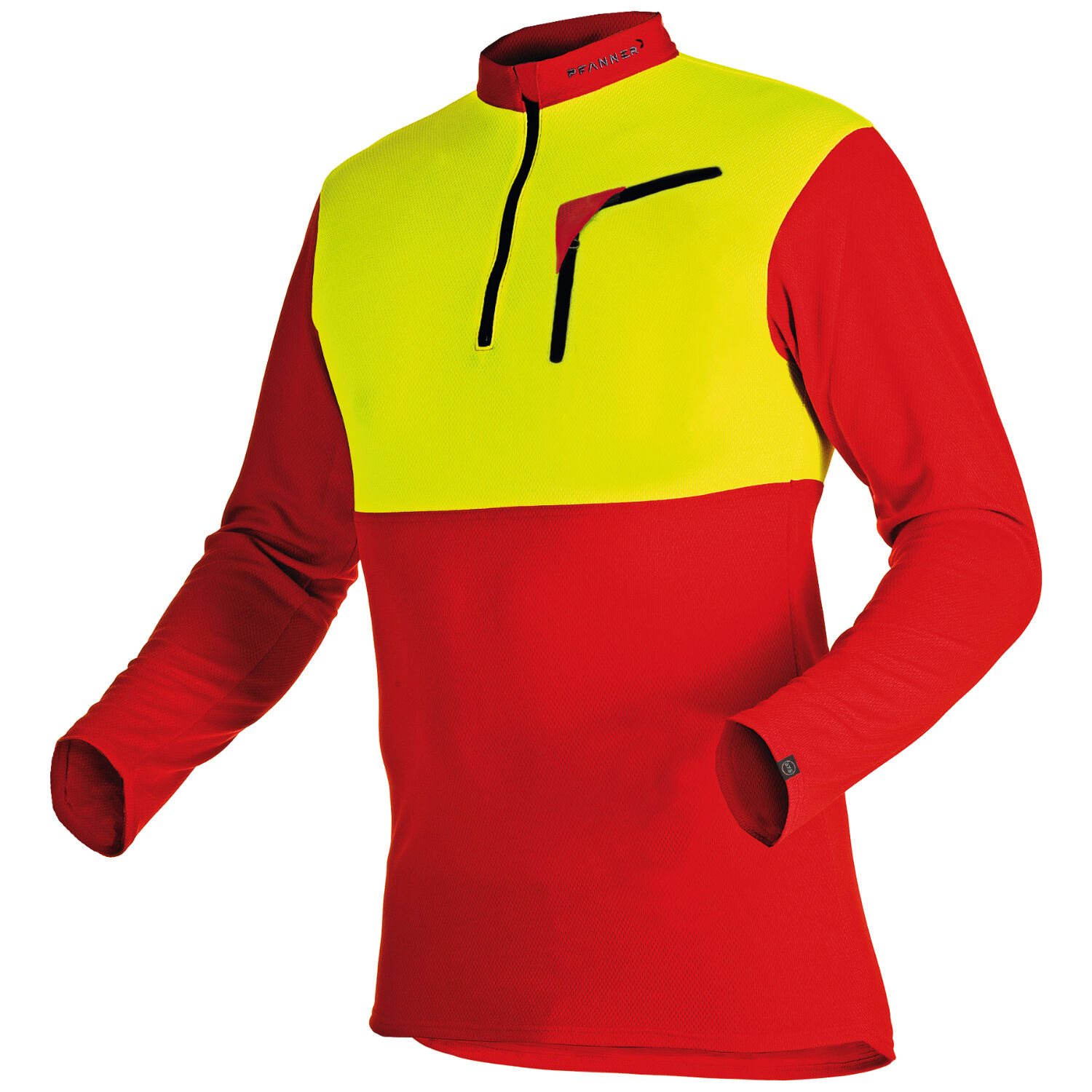 Funktionsshirt langarm "ZIPP-NECK" in rot/neongelb, XS - Bild 1
