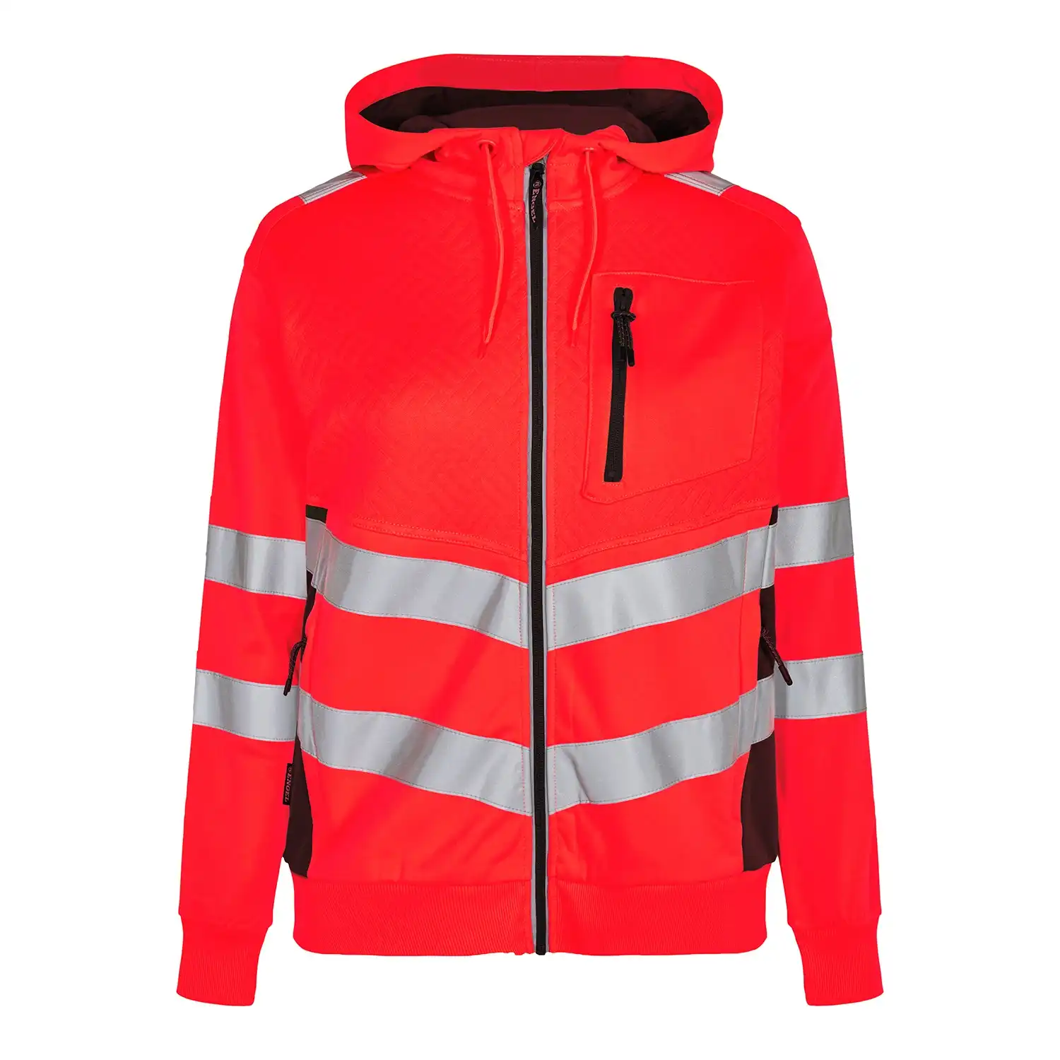 Damen Warnschutz Kapuzen Sweatjacke "8027-241" Safety Kl. 2 in rot/schwarz, S - Thumbnail 1