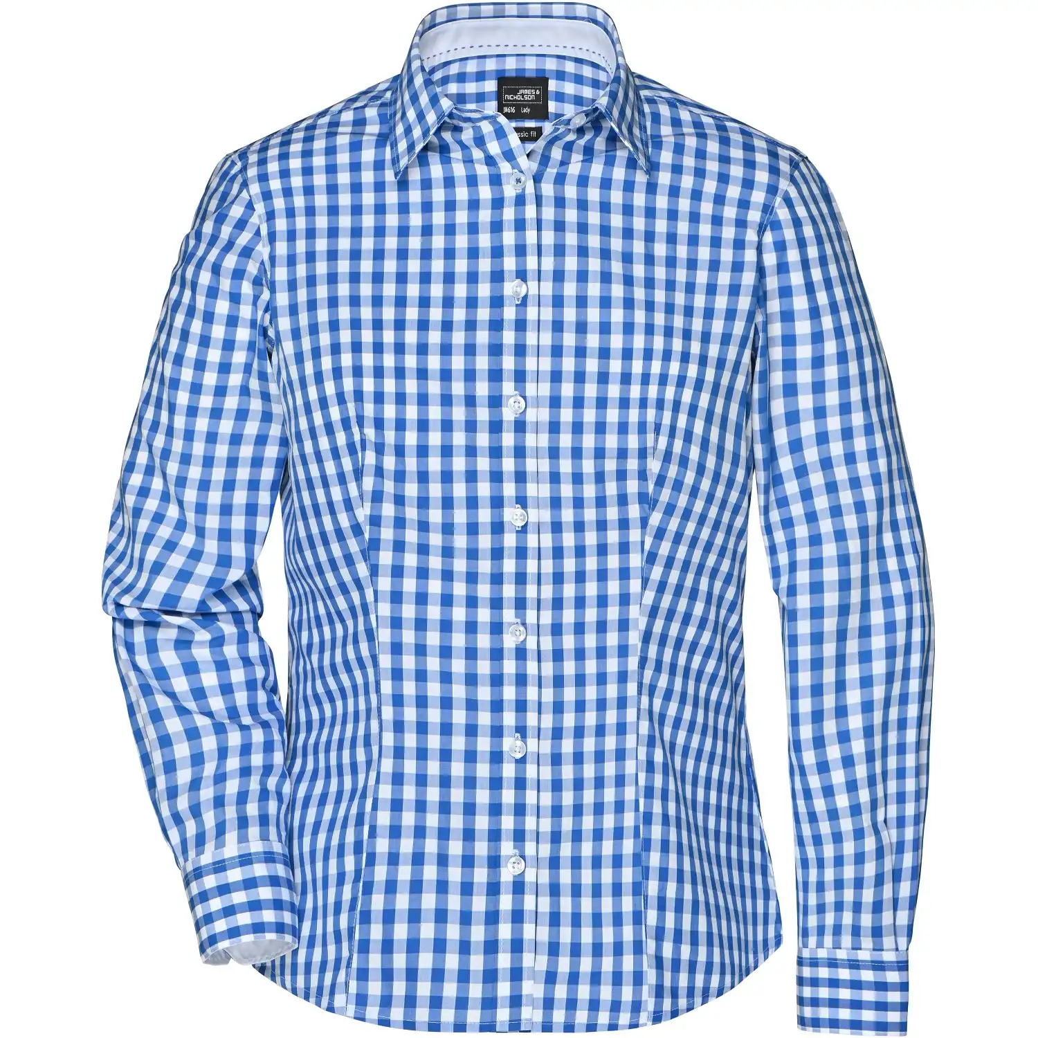 Damen Karo-Bluse "JN616" in royal/white, L - Bild 1