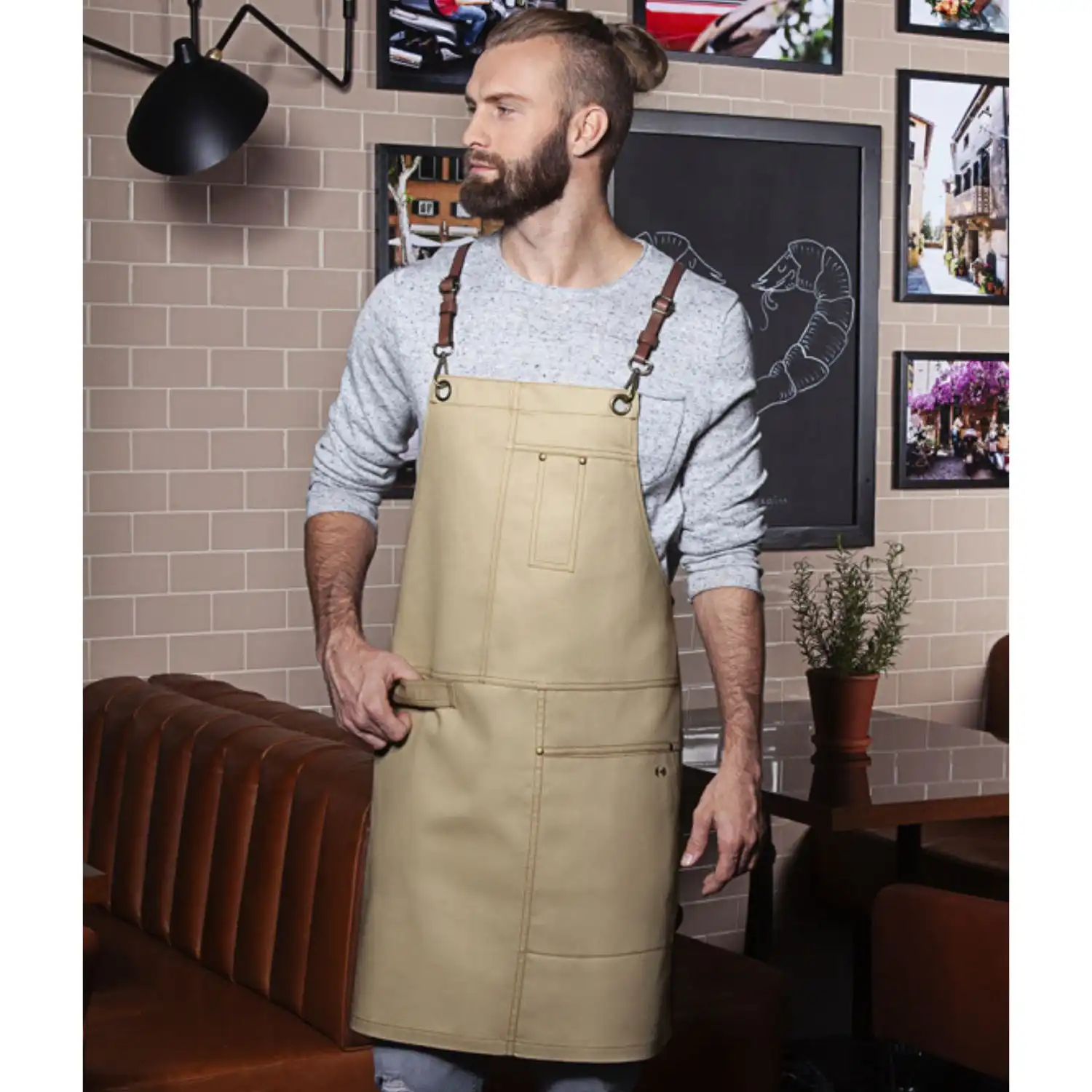 Latzschürze Urban "LS25" in beige - Thumbnail 3